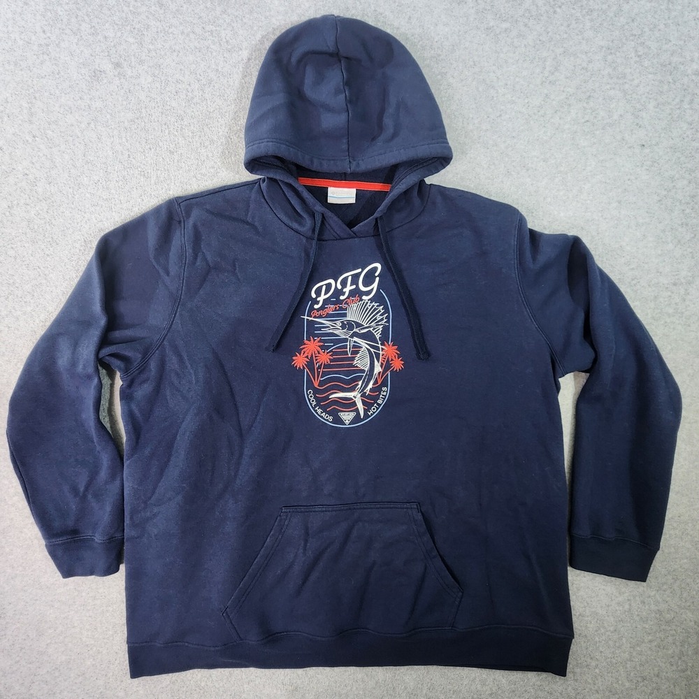 Columbia PFG Hoodie Womans 3X Navy Blue Anglers Club Cool Heads Hot Bites